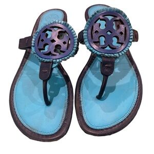 Tory Burch Leather Miller Sandal with Fringed Logo